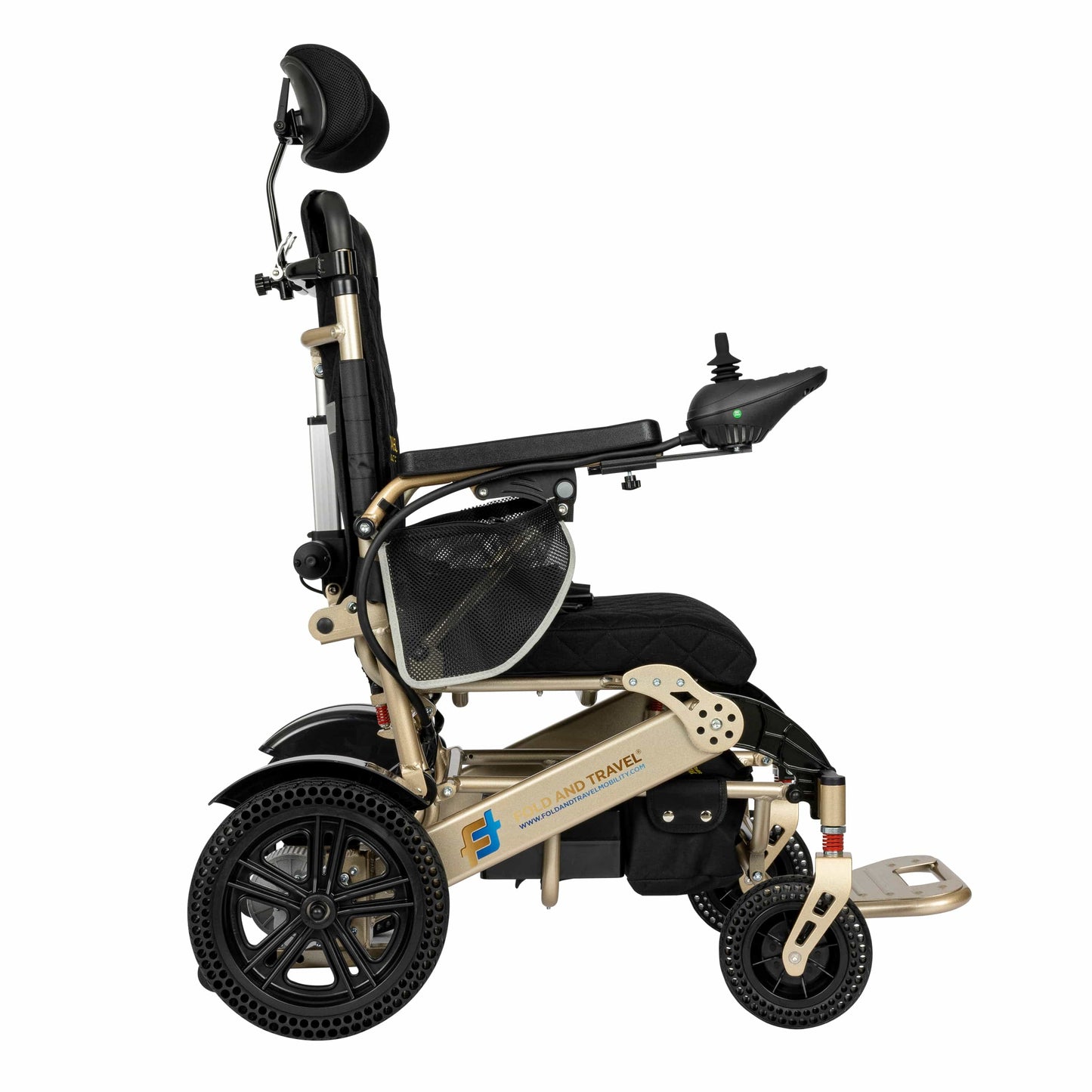 Fold and Travel Electric Wheelchair Fold And Travel Auto Recline Electric Wheelchair Lightweight Power Wheel Chair GOLD