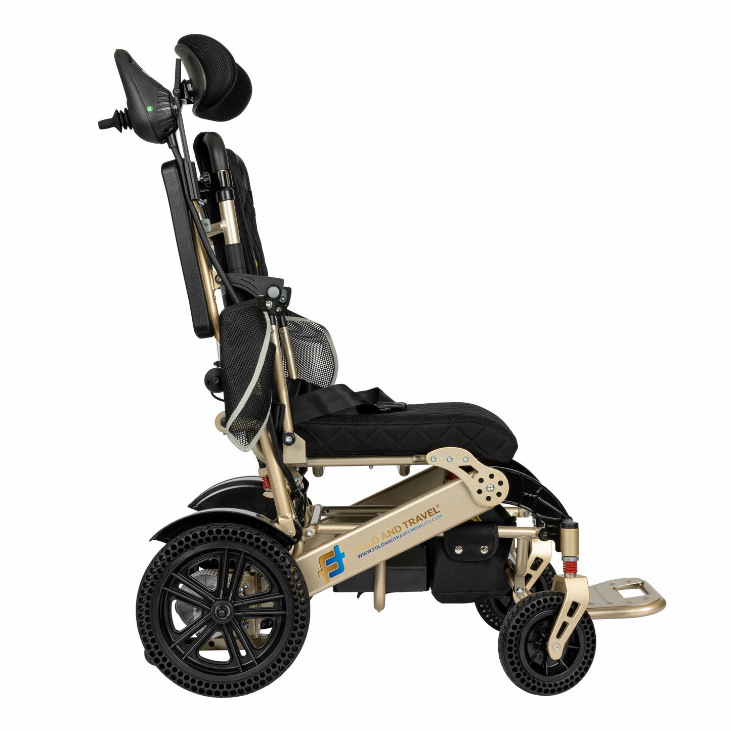 Fold and Travel Electric Wheelchair Fold And Travel Auto Recline Electric Wheelchair Lightweight Power Wheel Chair GOLD