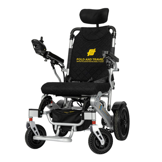 Electric Wheelchair Auto Recline Lightweight Folding Silver