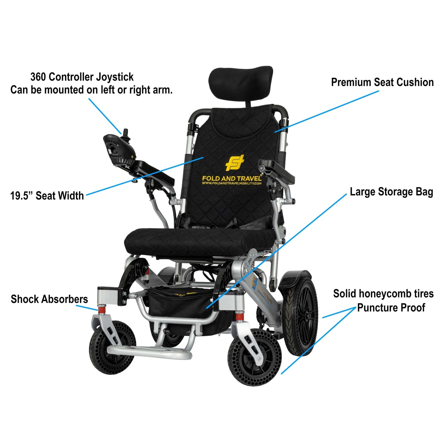 Fold and Travel Electric Wheelchair Fold And Travel Auto Recline Electric Wheelchair Lightweight Power Wheel Chair GOLD
