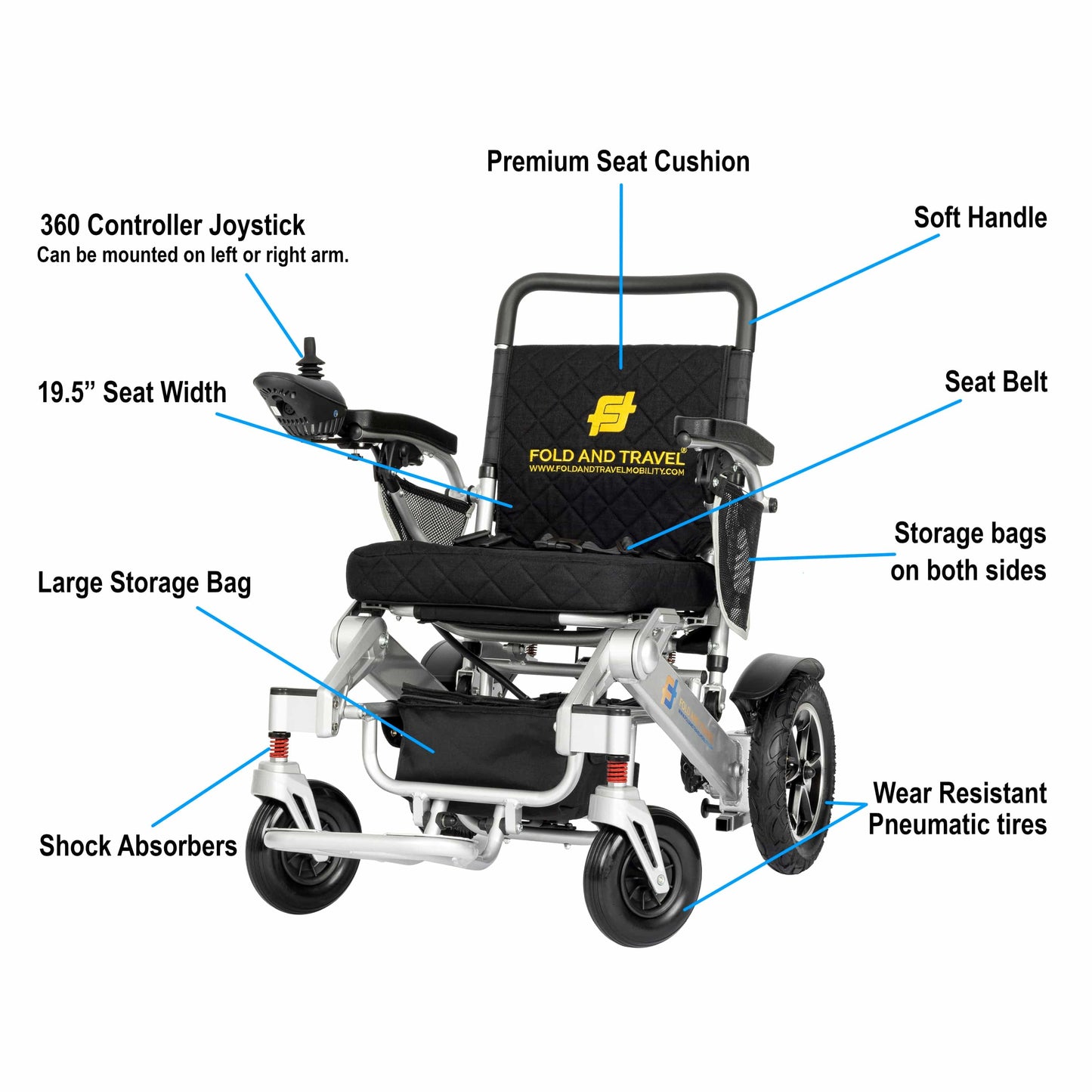 Fold & Travel Mobility Electric Wheelchair Premium Remote Control Electric Wheelchair Power Wheel chair SILVER