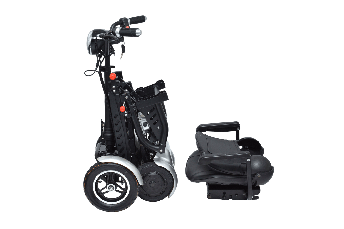 Fold & Travel Mobility Mobility Scooter Foldable Mobility Scooter Cruiser City Hopper 4 Wheel Scooter Medical Mobility Big Seat ( SILVER )