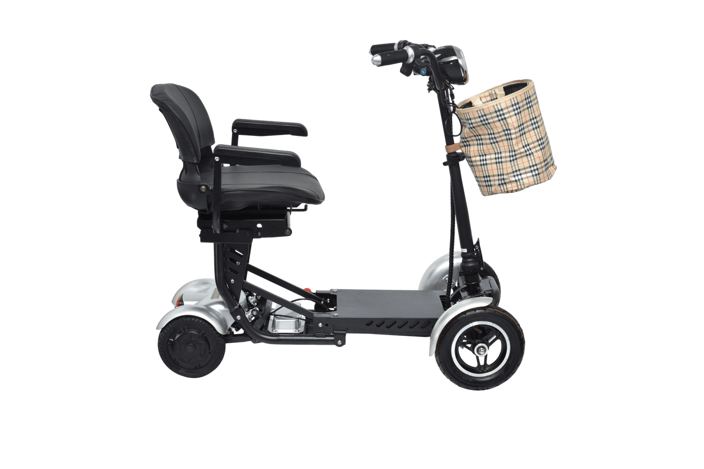 Fold & Travel Mobility Mobility Scooter Foldable Mobility Scooter Cruiser City Hopper 4 Wheel Scooter Medical Mobility Big Seat ( SILVER )