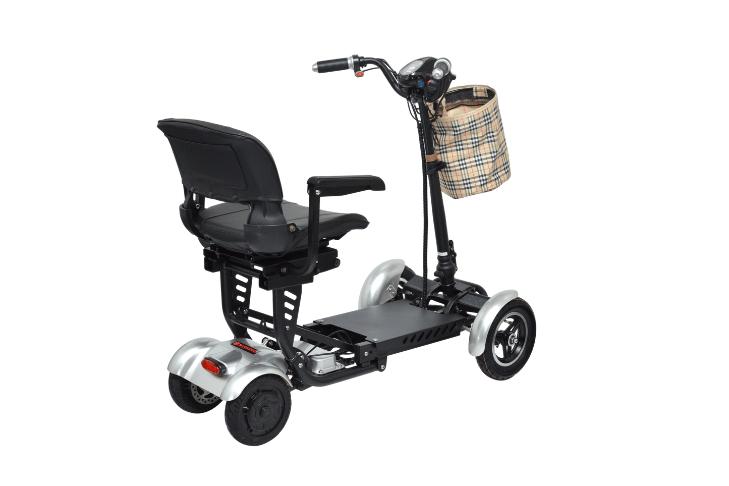Fold & Travel Mobility Mobility Scooter Foldable Mobility Scooter Cruiser City Hopper 4 Wheel Scooter Medical Mobility Big Seat ( SILVER )