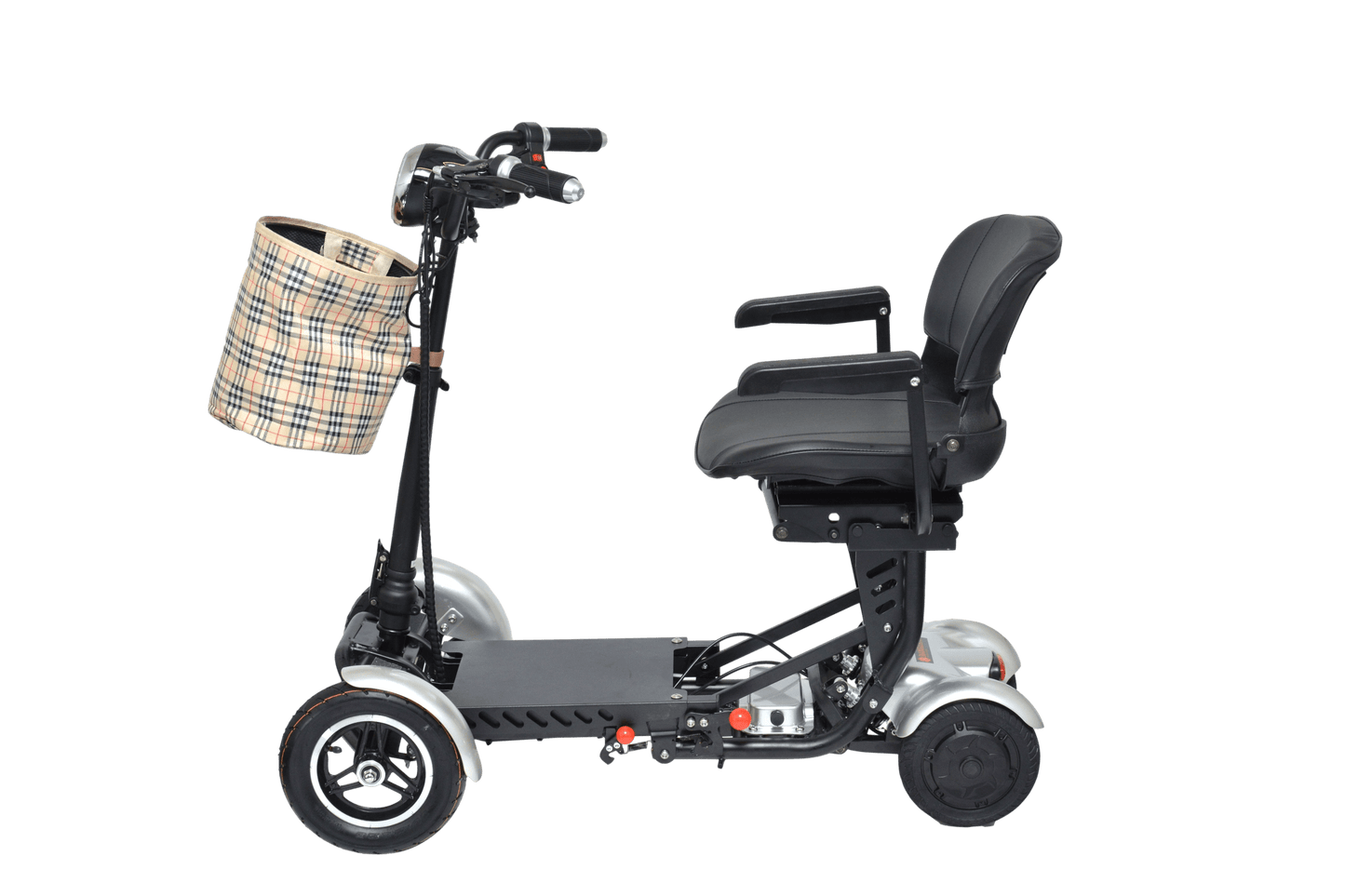 Fold & Travel Mobility Mobility Scooter Foldable Mobility Scooter Cruiser City Hopper 4 Wheel Scooter Medical Mobility Big Seat ( SILVER )