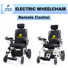 Fold And Travel Auto Recline Foldable Electric Wheelchair for Adults and Seniors Power Wheelchair (Gold Frame, Red Seat)