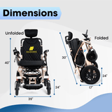 Fold And Travel Auto Recline Foldable Electric Wheelchair for Adults and Seniors Power Wheelchair (Gold Frame, Blue Seat)