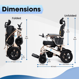 Fold And Travel Auto Recline Lightweight Foldable Electric Power Portable Wheelchair - Gold Frame