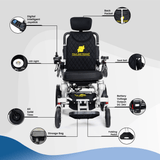 Fold And Travel Auto Recline Foldable Electric Wheelchair for Adults and Seniors Power Wheelchair (Gold Frame, Red Seat)