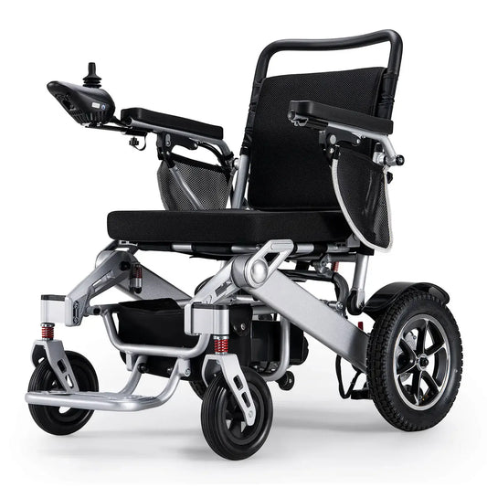 Fold and Travel Electric Wheelchair Electric Wheelchair Silver, Black Seat Premium Lightweight