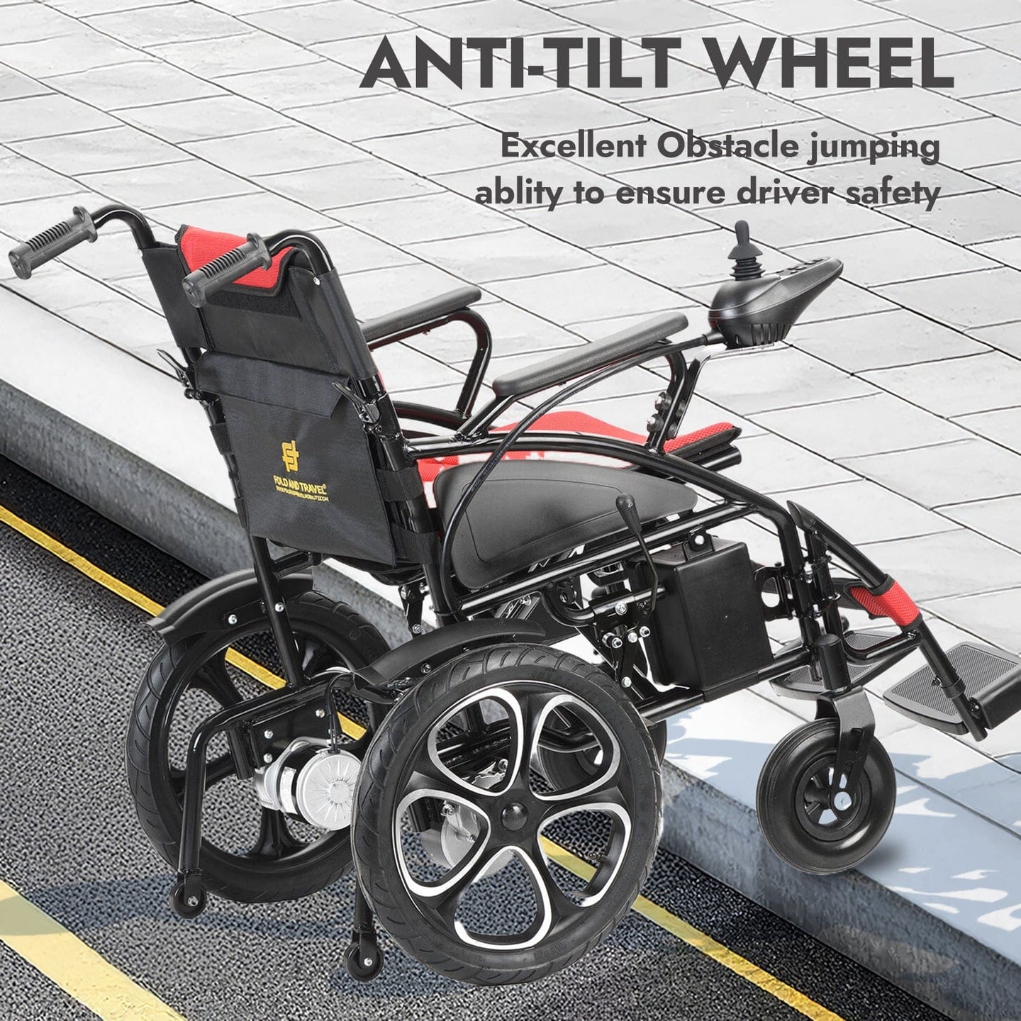 Fold and Travel Mobility & Accessibility Lightweight Foldable Electric Wheelchair with Lithium Battery Power Chair - Red