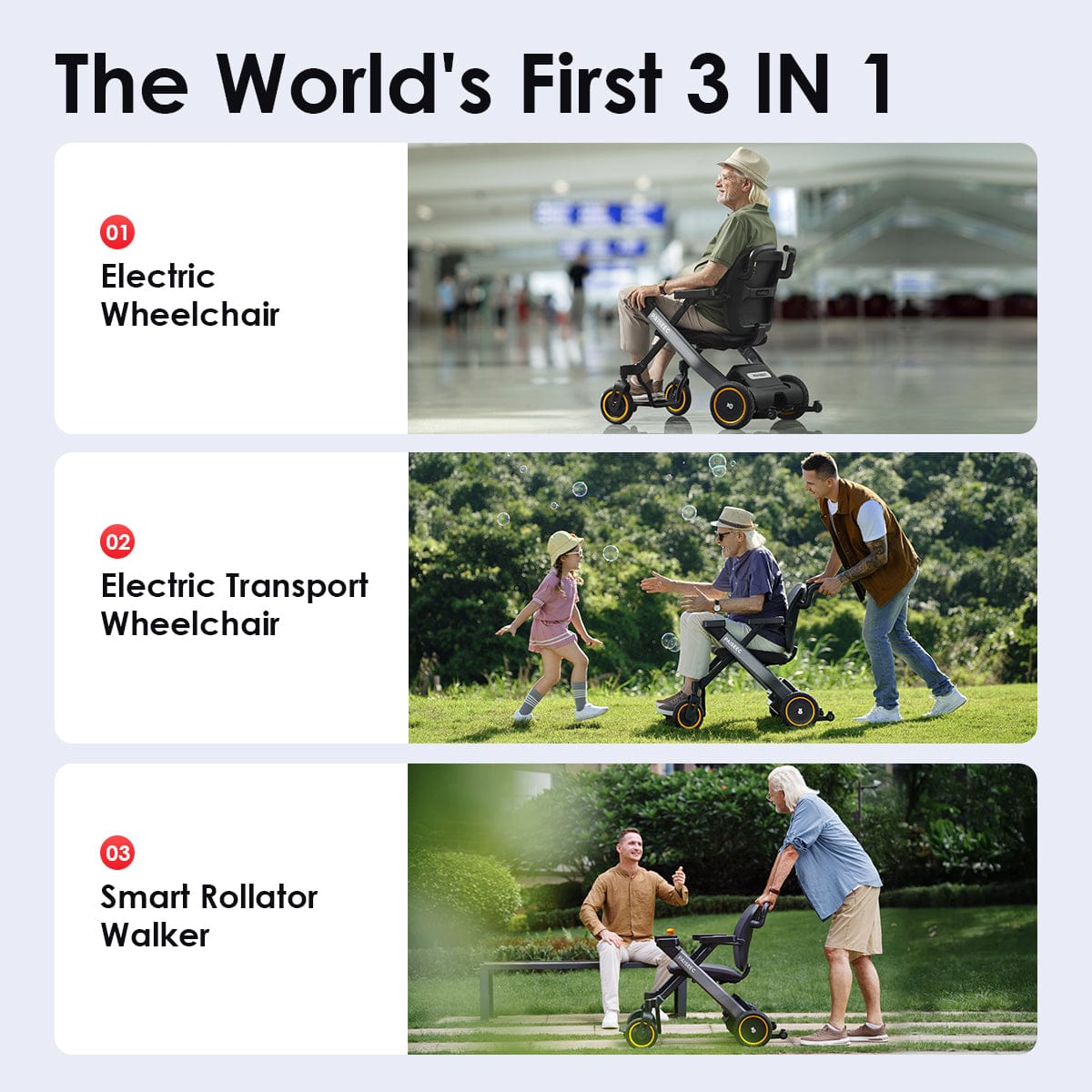 Fold & Travel Mobility Wheelchair Cert Refurbished 3-in-1 W3 – Power Assist & Smart Walking Aid
