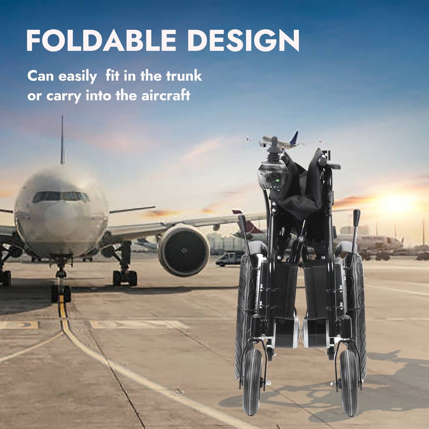 Fold and Travel Mobility & Accessibility Lightweight Foldable Electric Wheelchair with Lithium Battery Power Chair - Black