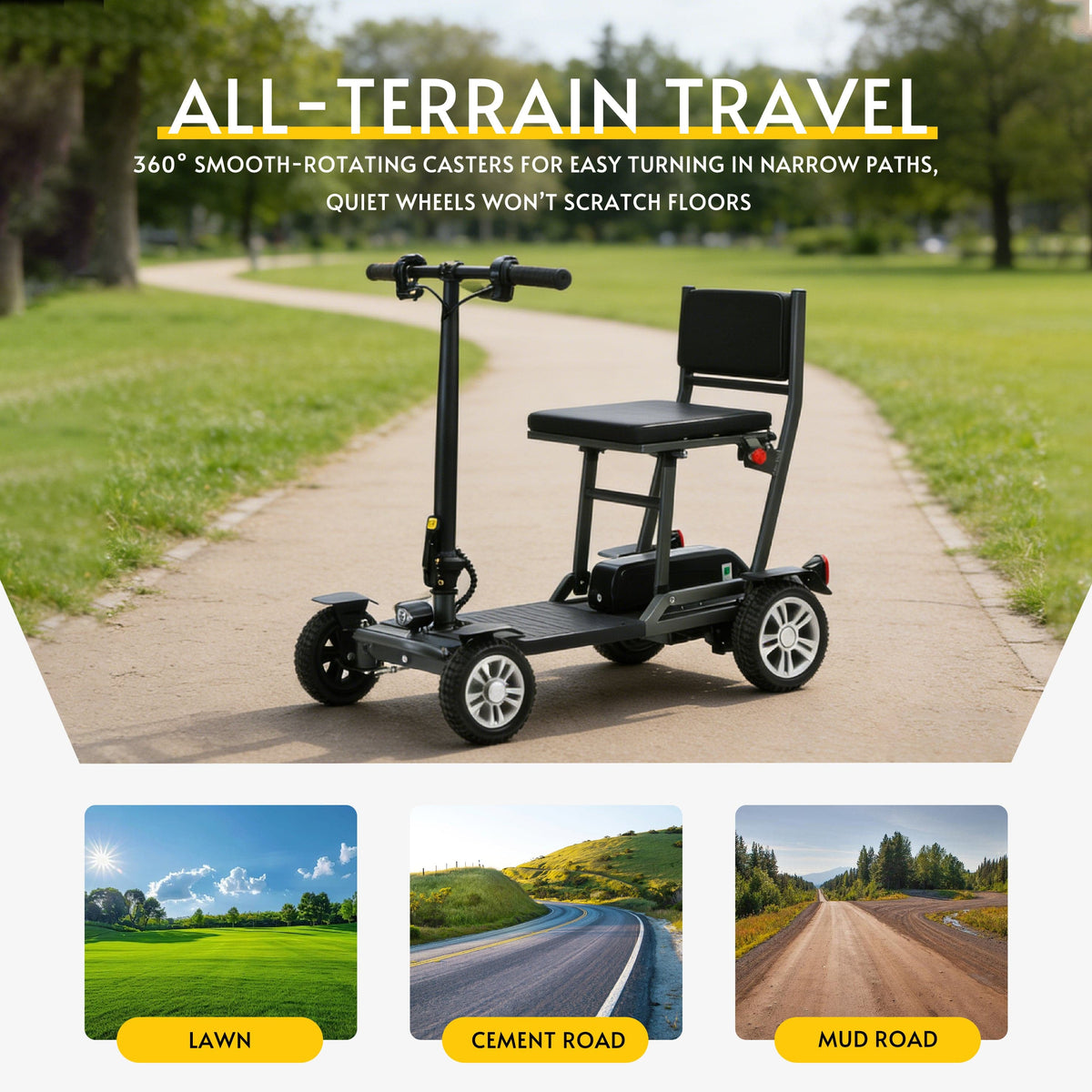 Fold & Travel Mobility WHEELCHAIR Lynx All-Terrain Electric Mobility Scooter – Foldable, Long Range, 300W Motor
