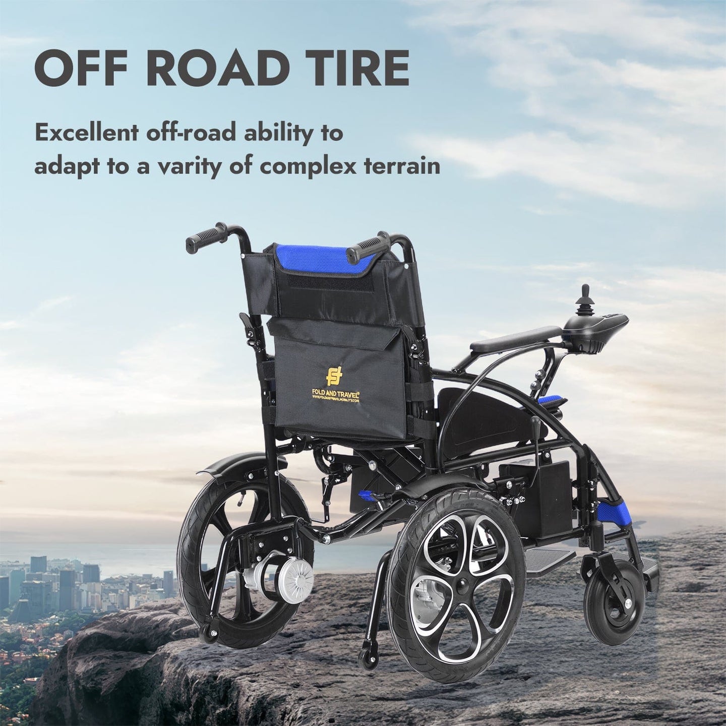 Fold and Travel Mobility & Accessibility Lightweight Foldable Electric Wheelchair with Lithium Battery Power Chair - Blue