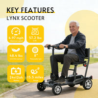 Fold & Travel Mobility WHEELCHAIR Lynx All-Terrain Electric Mobility Scooter – Foldable, Long Range, 300W Motor