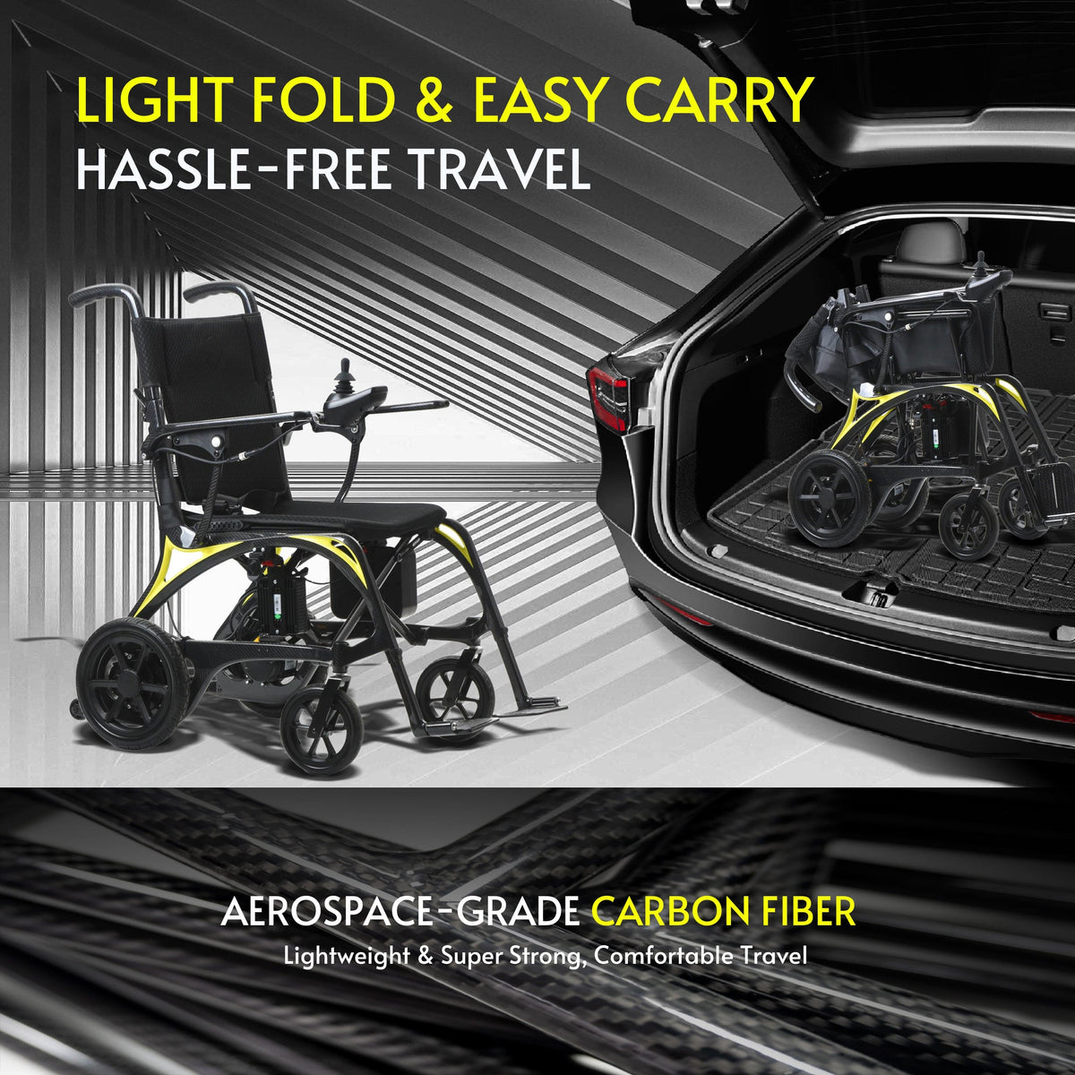 Fold & Travel Mobility WHEELCHAIR Ultra Lightweight Carbon Fiber Electric Wheelchair - LEOPARD