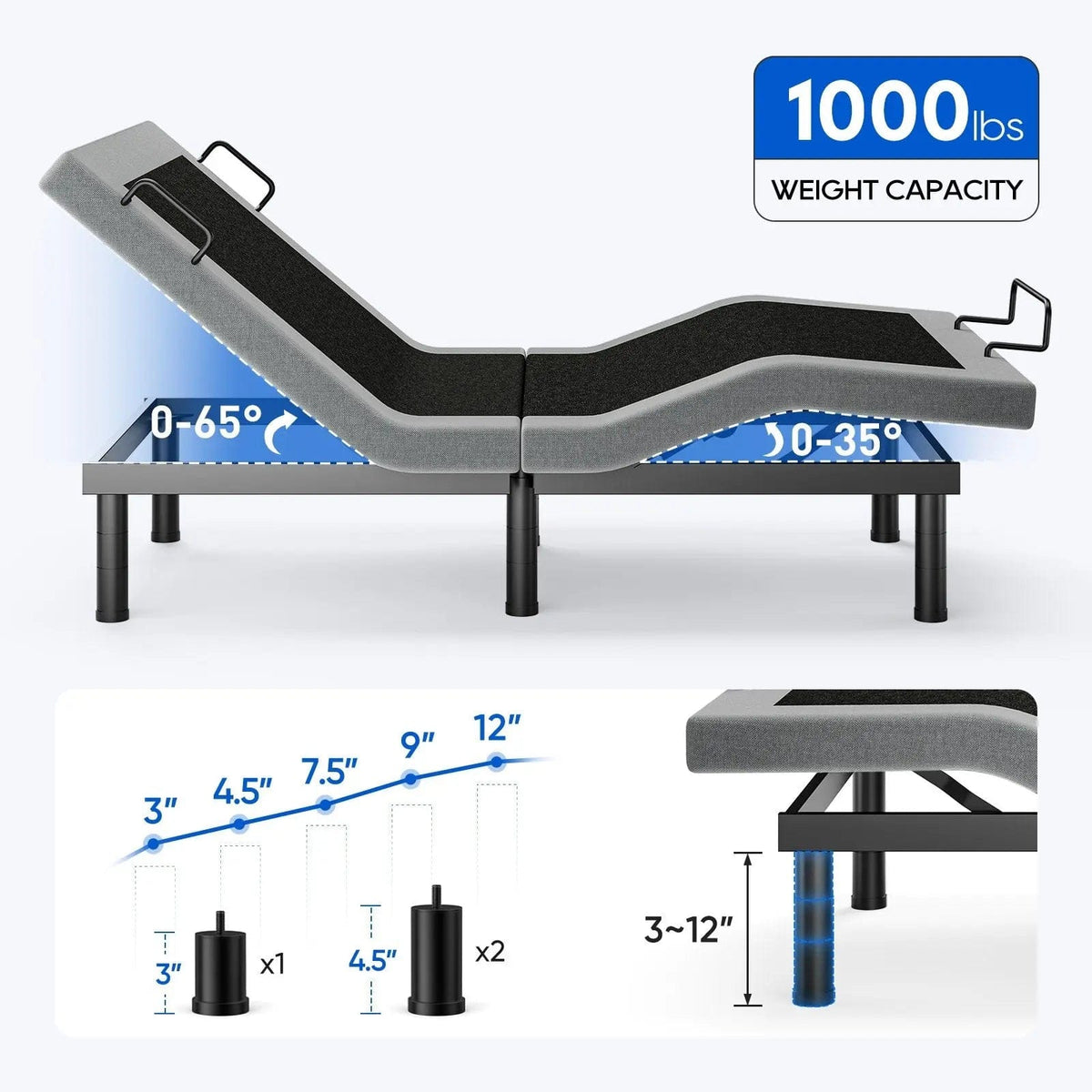 Fold & Travel Mobility Zero Gravity Anti-Snore Adjustable Bed Frame with Wireless Remote