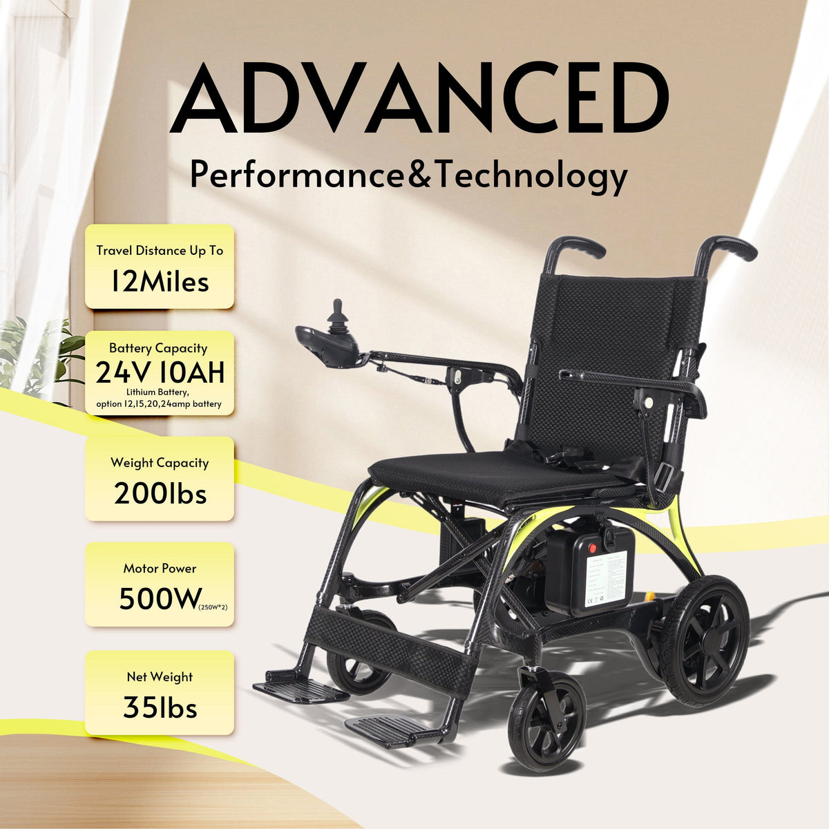 Fold & Travel Mobility WHEELCHAIR Ultra Lightweight Carbon Fiber Electric Wheelchair - LEOPARD
