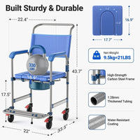 Fold & Travel Mobility accessibility equipment 4-in-1 Shower Commode Wheelchair – Safe Toilet, Shower & Transfer Chair for Seniors and Caregivers