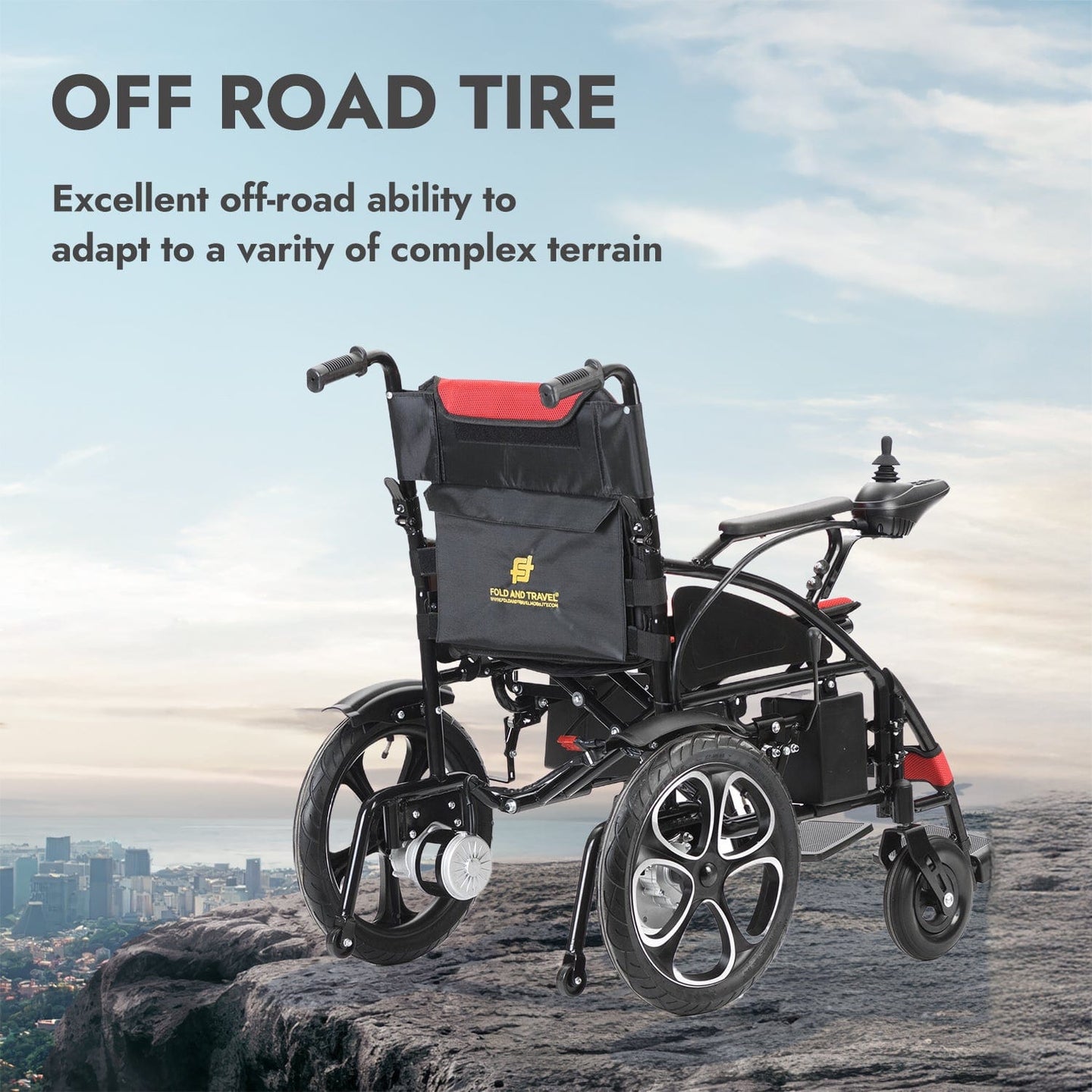 Fold and Travel Mobility & Accessibility Lightweight Foldable Electric Wheelchair with Lithium Battery Power Chair - Red
