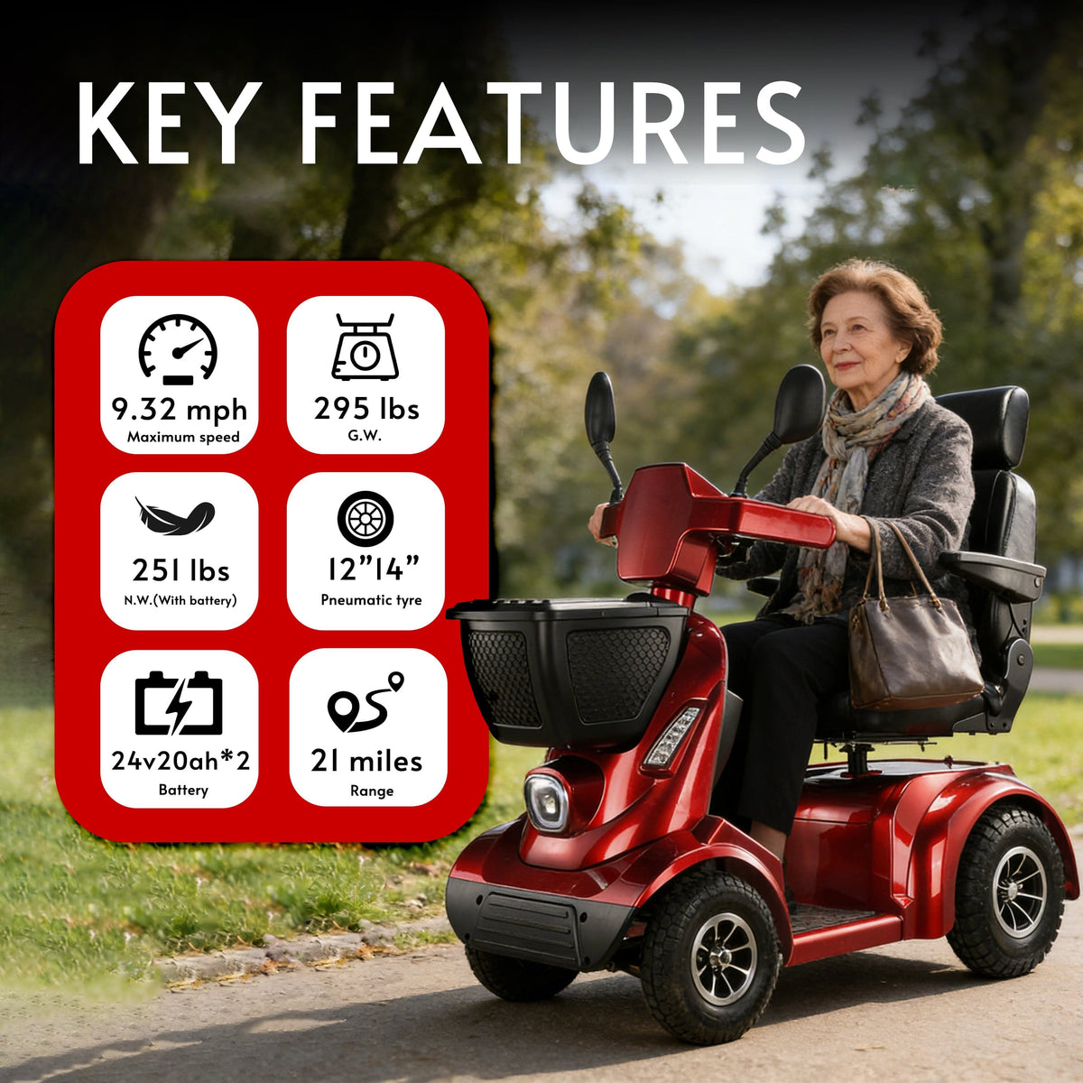 Fold & Travel Mobility WHEELCHAIR NINA Heavy-Duty All-Terrain Mobility Scooter – Dual Battery, Long Range, 800W Power