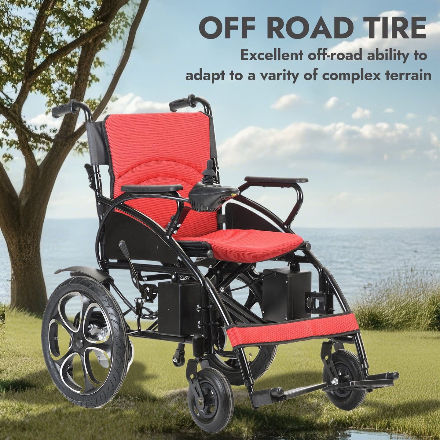 Fold and Travel Mobility & Accessibility Lightweight Foldable Electric Wheelchair with Lithium Battery Power Chair - Red