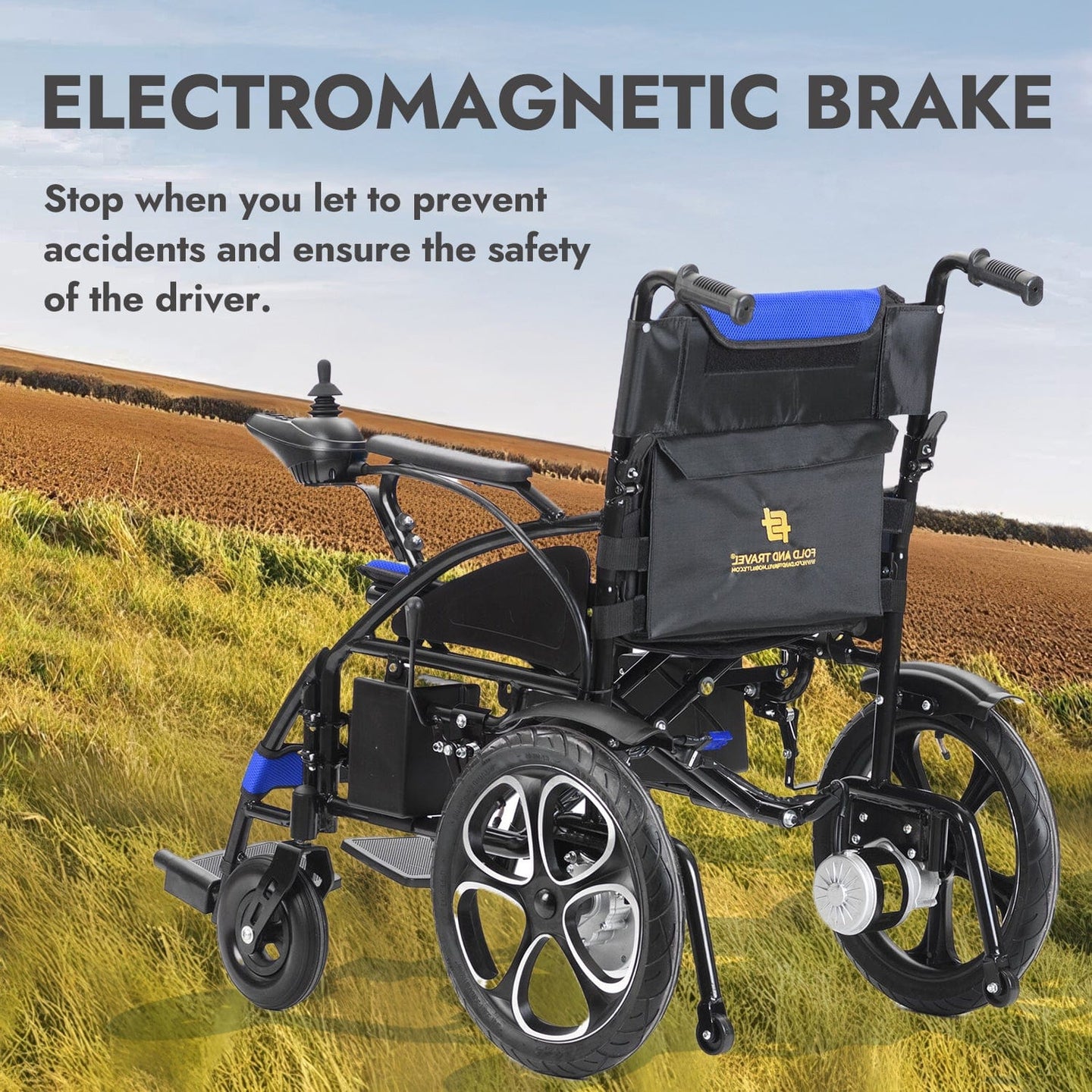 Fold and Travel Mobility & Accessibility Lightweight Foldable Electric Wheelchair with Lithium Battery Power Chair - Blue