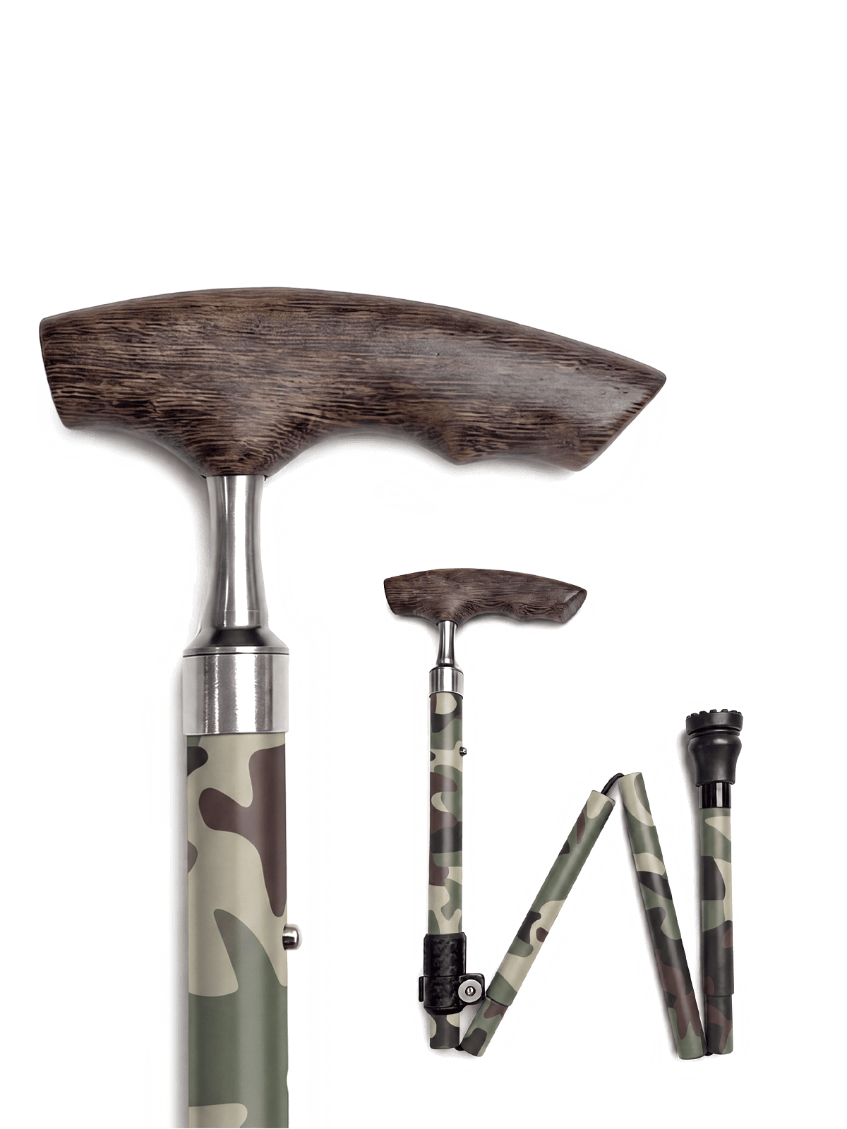 Fold & Travel Mobility Camouflage Folding Cane – Lightweight Aluminum with Wooden Handle | – Model A3