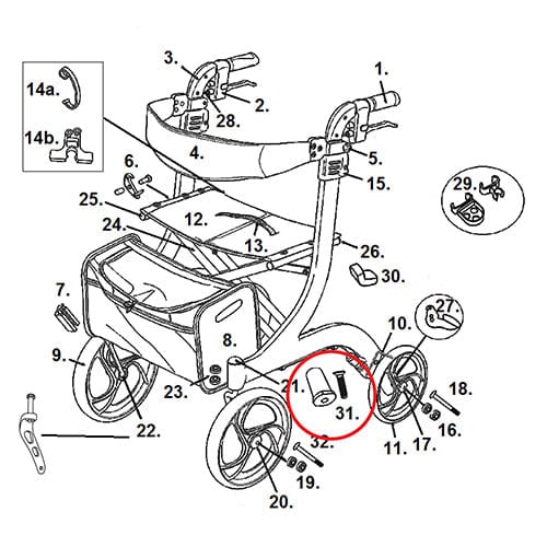 Complete Medical Mobility Products Cross Brace Screw & Insert for Nitro Rollators