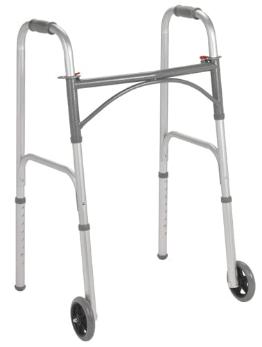 Complete Medical Mobility Products Folding Walker, Steel, Two Button, w/5" Wheels, Case/4