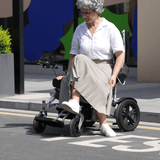 Silver Frame, Brown Seat Premium Auto Folding Electric Wheelchair Fold And Travel Mobility Scooter Wheel Chair Powered Automated For Adults and Seniors