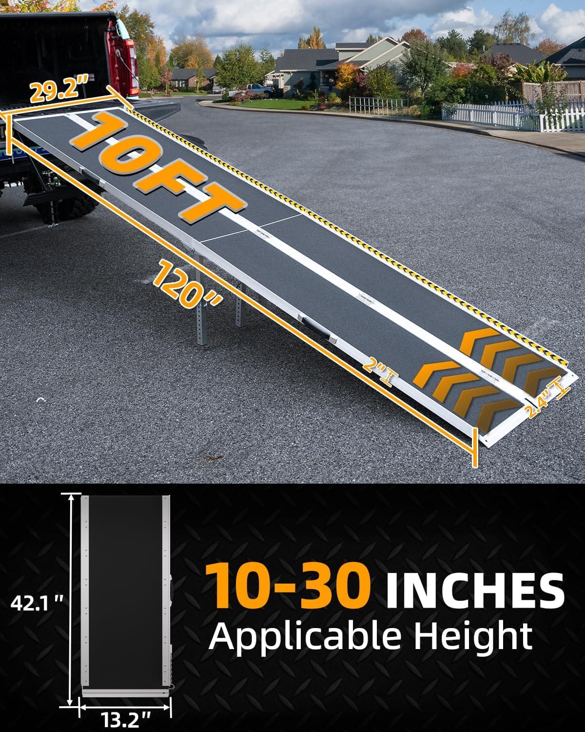 Fold & Travel Mobility Spare Parts 10FT Portable Wheelchair Ramp, Non-Slip Aluminum Folding Handicap Ramps, Door Threshold Wheelchair Ramps for Home, Wheel Chair Ramp for Home Steps, Threshold Ramp for Car, Doorways, Curbs, Stairs