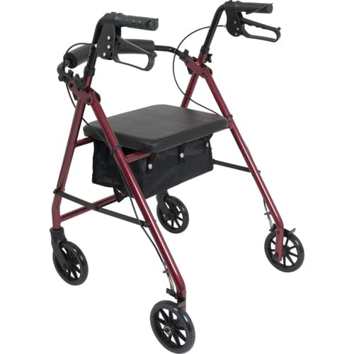 Complete Medical Mobility Products Aluminum Rollator w/Loop Brake Burgundy, 4-Wheel