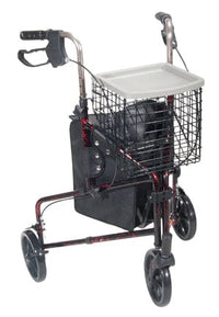Complete Medical Mobility Products Rollator 3-Wheeled w/Pouch & Basket Loop Brake -Flame Red