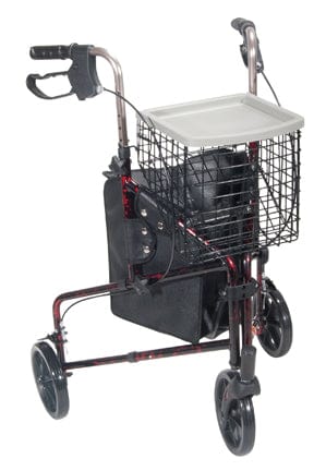 Complete Medical Mobility Products Rollator 3-Wheeled w/Pouch & Basket Loop Brake -Flame Red