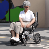 Silver Frame, Brown Seat Premium Lightweight Folding Electric Wheelchair Fold And Travel Powered Mobility Scooter Automated Wheel Chair For Adults and Seniors