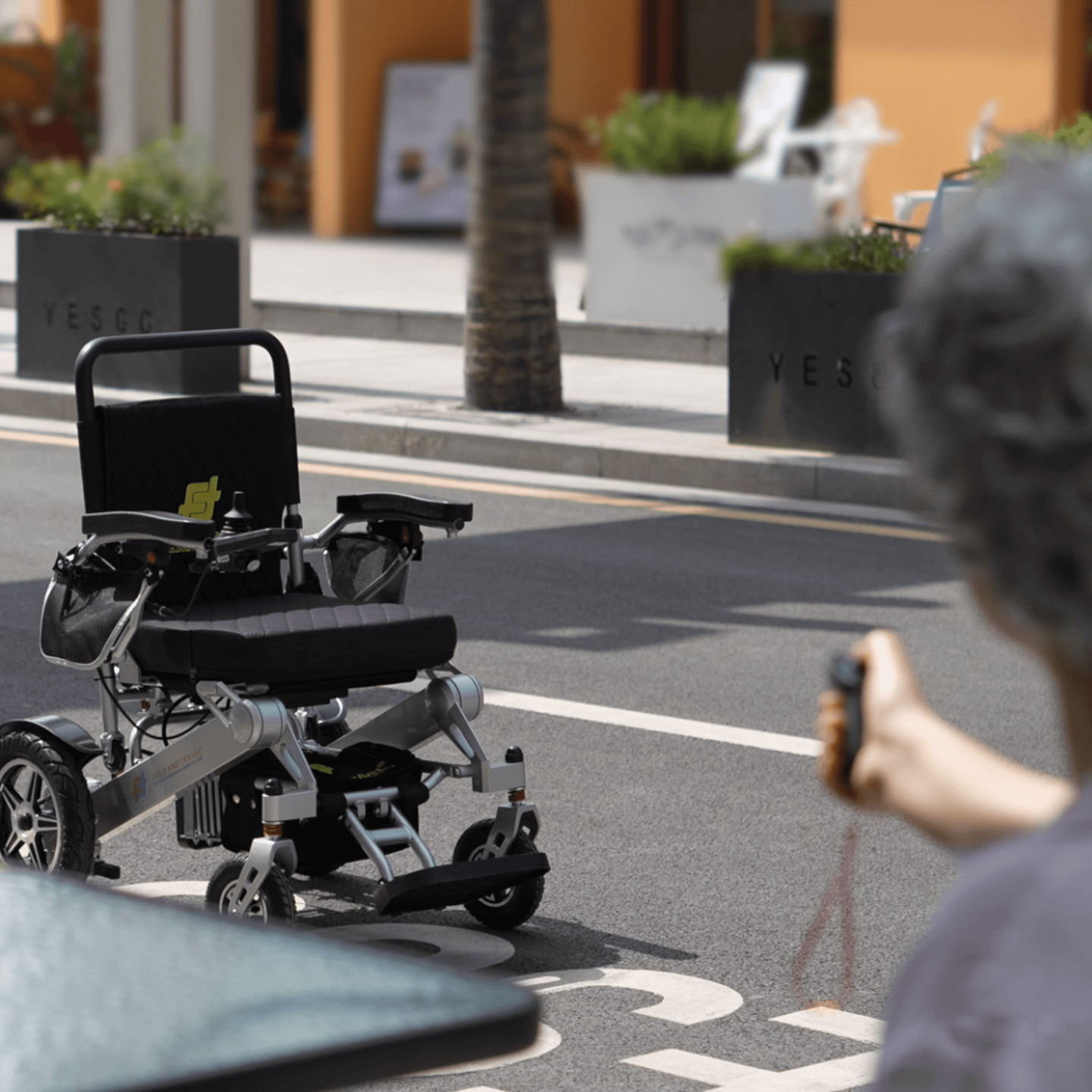 Fold and Travel Electric Wheelchair Fold And Travel Lightweight Foldable Remote Control Portable Electric Power Wheelchair - Gold Frame