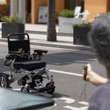 Fold And Travel Premium Lightweight Folding Electric Wheelchair for Adults Seniors Powered Mobility Scooter Wheel Chair Automated (Orange Frame, Red Seat)