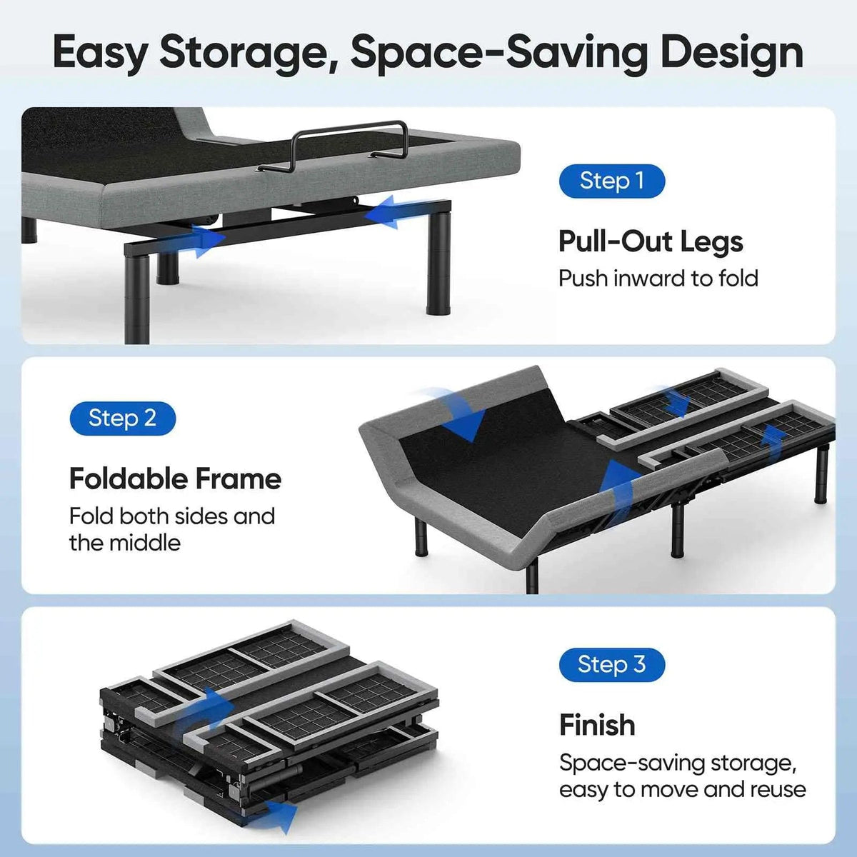 Fold & Travel Mobility Queen Adjustable Bed Frame with Zero Gravity and Wireless Remote