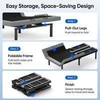 Fold & Travel Mobility Queen Adjustable Bed Frame with Zero Gravity and Wireless Remote