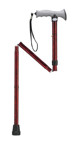 Complete Medical Mobility Products Folding Cane Alum w/Gel Grip Red Crackle