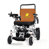 Silver Frame, Brown Seat Premium Auto Folding Electric Wheelchair Fold And Travel Mobility Scooter Wheel Chair Powered Automated For Adults and Seniors