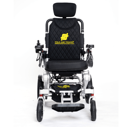 Fold and Travel Electric Wheelchair Fold And Travel Auto Recline Foldable Electric Wheelchair for Adults and Seniors Power Wheelchair (Silver Frame, Black Seat)
