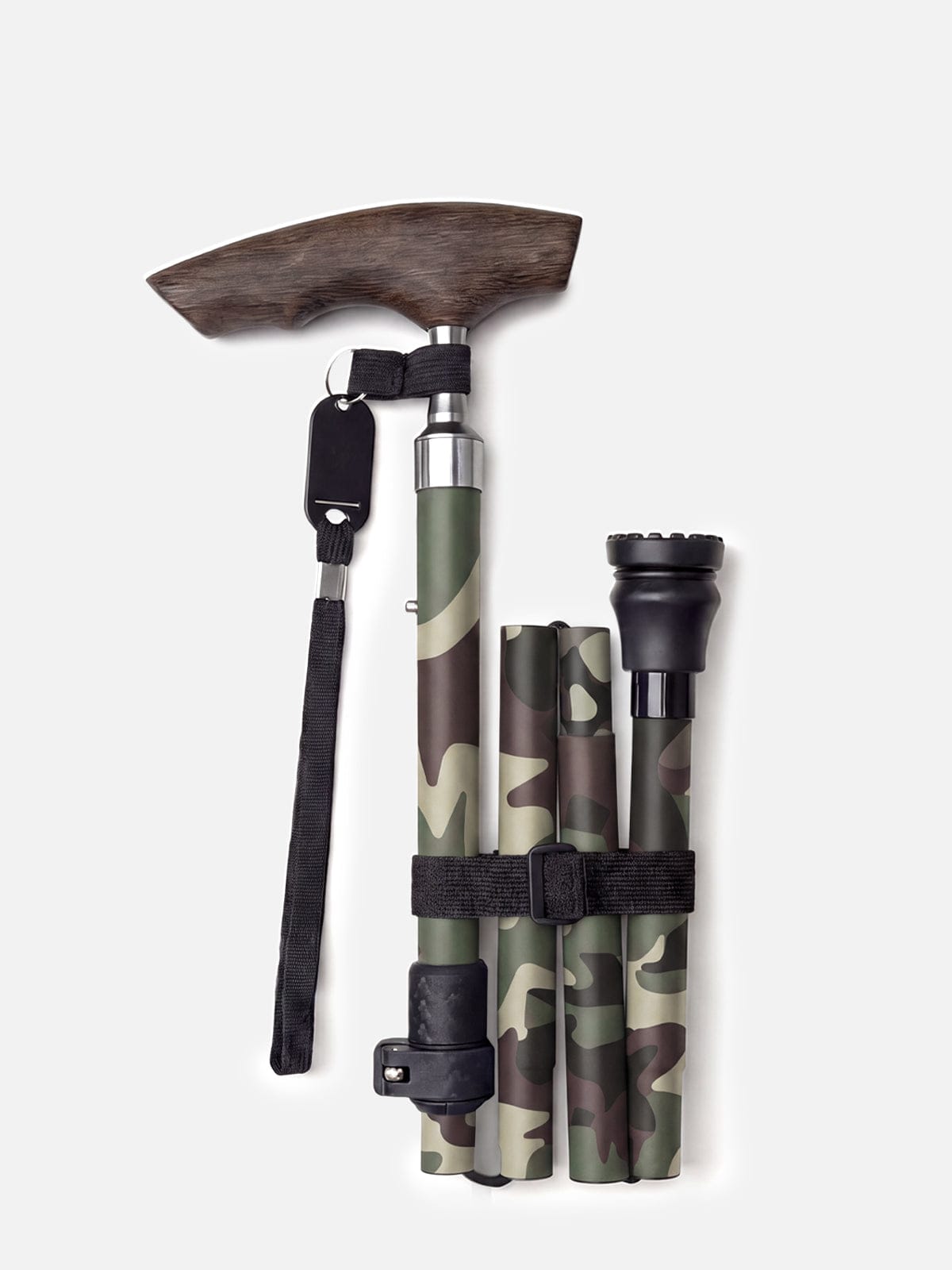 Fold & Travel Mobility Camouflage Folding Cane – Lightweight Aluminum with Wooden Handle | – Model A3