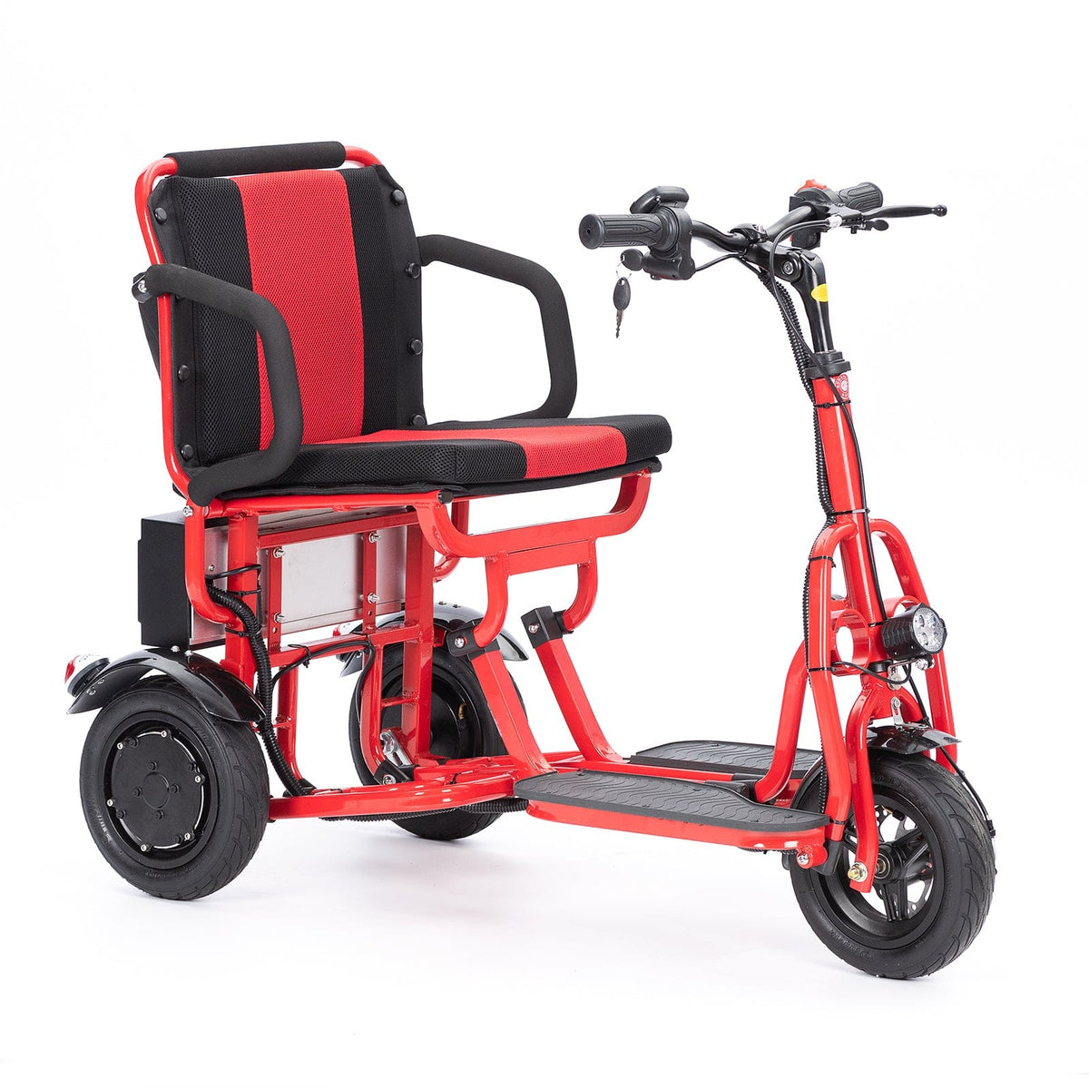 Fold & Travel Mobility WHEELCHAIR COUGAR (Red) Ultra Lightweight Folding Scooter For Adults 3 Wheeler - Portable
