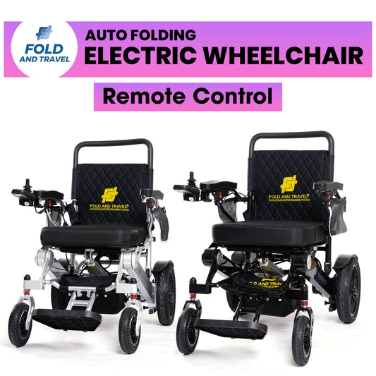 Fauteuil roulant électrique pliable automatique de qualité supérieure avec cadre noir et siège bleu, scooter de mobilité pliable et de voyage, fauteuil roulant électrique automatisé pour adultes et personnes âgées 