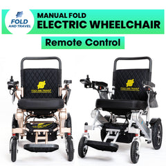 Black Frame, Blue Seat Premium Lightweight Folding Electric Wheelchair Fold And Travel Powered Mobility Scooter Automated Wheel Chair For Adults and Seniors
