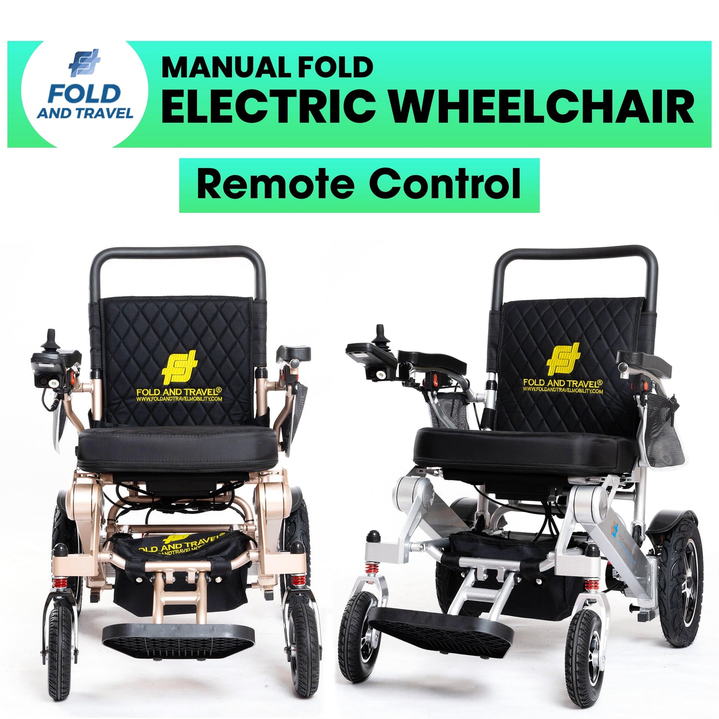 Fold and Travel Electric Wheelchair Fold And Travel Lightweight Foldable Remote Control Portable Electric Power Wheelchair - Gold Frame