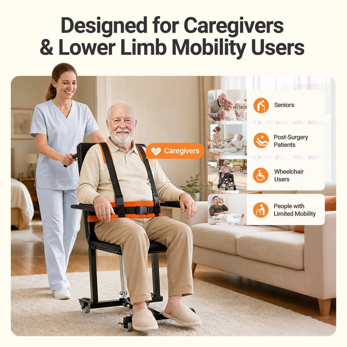 Fold & Travel Mobility accessibility equipment Caregiver-friendly Heavy-Duty 440lbs 4-Wheel Non-Slip Electric Lift Chairs for Elderly